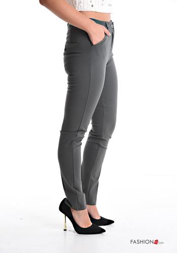 skinny Hose mit Knöpfen mit Reißverschluss mit Taschen - ph 3