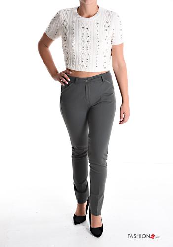 skinny Hose mit Knöpfen mit Reißverschluss mit Taschen - ph 5