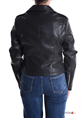 faux leather with buckle Biker Jacket with pockets with zip - ph 2