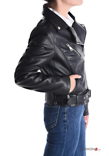 faux leather with buckle Biker Jacket with pockets with zip - ph 3