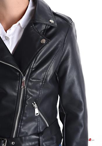 faux leather with buckle Biker Jacket with pockets with zip - ph 4