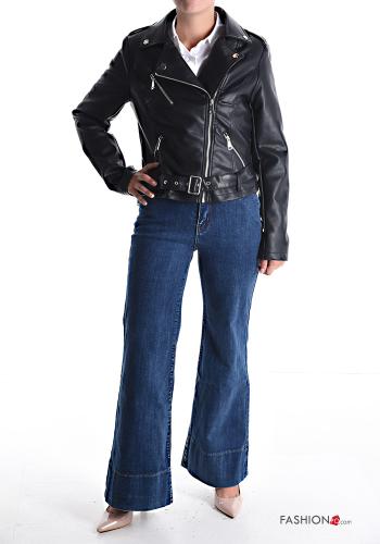 faux leather with buckle Biker Jacket with pockets with zip - ph 5