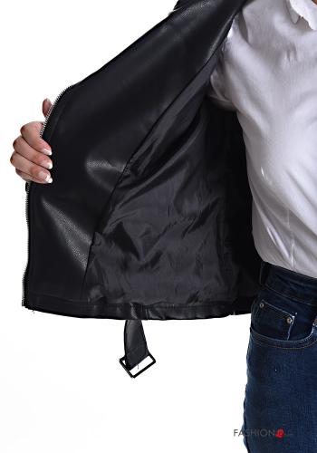 faux leather with buckle Biker Jacket with pockets with zip - ph 6