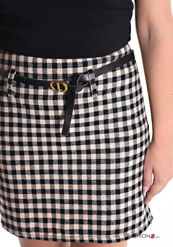 Minigonna in Cotone Fantasia quadrettata vichy con cintura con zip - ph 4