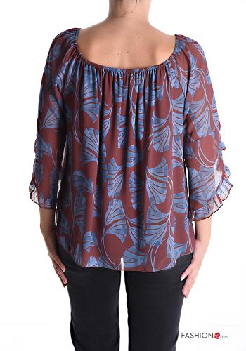 Blumenmuster chiffon Bluse mit gummizug 3/4 ärmel - ph 2
