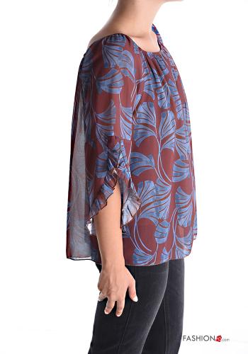 Blumenmuster chiffon Bluse mit gummizug 3/4 ärmel - ph 3