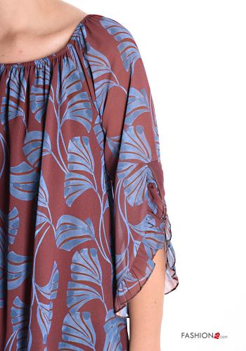 Blumenmuster chiffon Bluse mit gummizug 3/4 ärmel - ph 4