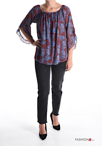 Blumenmuster chiffon Bluse mit gummizug 3/4 ärmel - ph 5