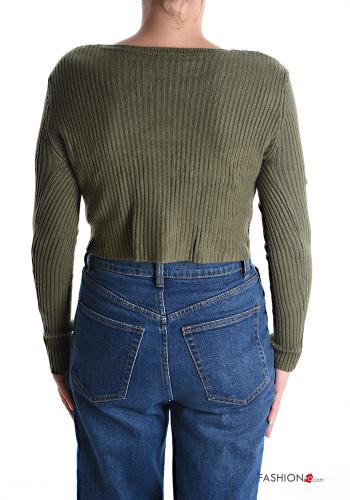 long sleeve crew neck Ribbed mini Cardigan with zip - ph 2