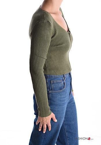 long sleeve crew neck Ribbed mini Cardigan with zip - ph 3