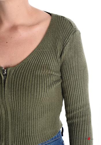long sleeve crew neck Ribbed mini Cardigan with zip - ph 4