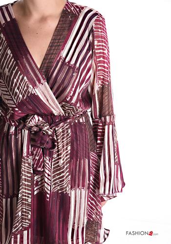 Vestido manga volante gasa manga larga por la rodilla Estampado abstracto con cuello en v con volantes con cinturón de tela - ph 4