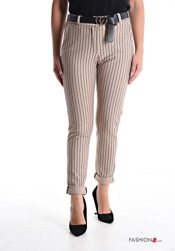 Streifenmuster skinny Hose mit Gürtel mit Reißverschluss mit Taschen mit Knöpfen - ph 1