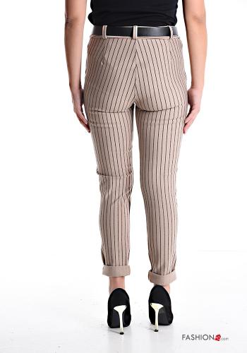 Streifenmuster skinny Hose mit Gürtel mit Reißverschluss mit Taschen mit Knöpfen - ph 2