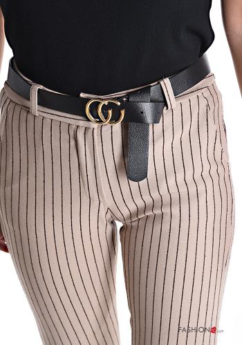 Streifenmuster skinny Hose mit Gürtel mit Reißverschluss mit Taschen mit Knöpfen - ph 4
