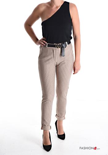 Streifenmuster skinny Hose mit Gürtel mit Reißverschluss mit Taschen mit Knöpfen - ph 5