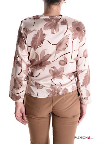 Blumenmuster lange ärmel Bluse mit V-Ausschnitt mit knoten - ph 2