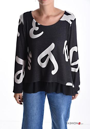 Maglietta a manica lunga girocollo chiffon lurex maniche lunghe Fantasia stampata - ph 1