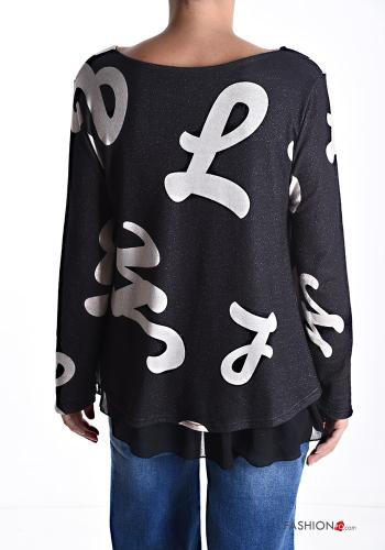 Maglietta a manica lunga girocollo chiffon lurex maniche lunghe Fantasia stampata - ph 2