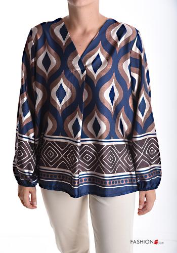 Blusa raso maniche lunghe Fantasia optical scollo a V - ph 1