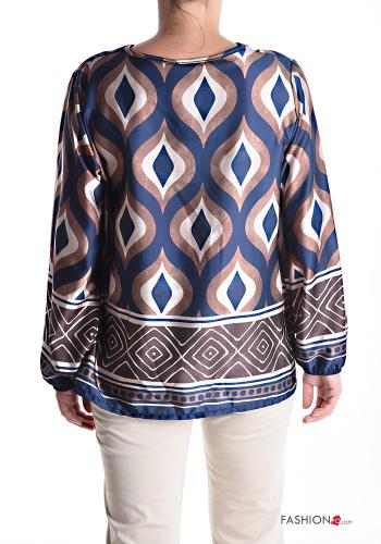 Blusa raso maniche lunghe Fantasia optical scollo a V - ph 2