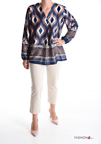 Blusa raso maniche lunghe Fantasia optical scollo a V - ph 5