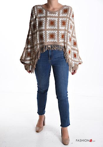 Pull en Coton au crochet col rond manches longues à broderie à franges - ph 5