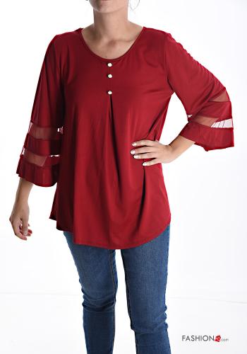 Blusa manga em tule gola redonda com botões manga três quartos - ph 1