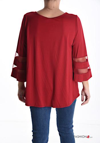 Blusa manga em tule gola redonda com botões manga três quartos - ph 2