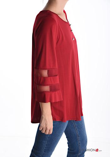 Blusa manga em tule gola redonda com botões manga três quartos - ph 3