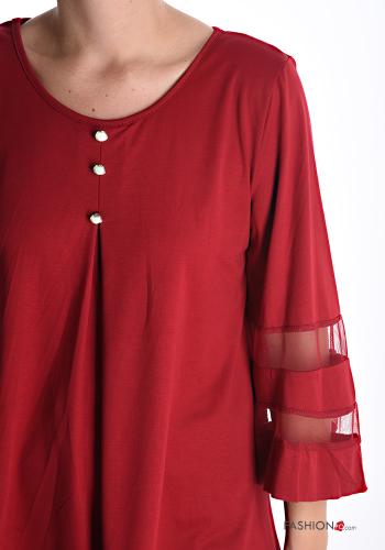 Blusa manga em tule gola redonda com botões manga três quartos - ph 4