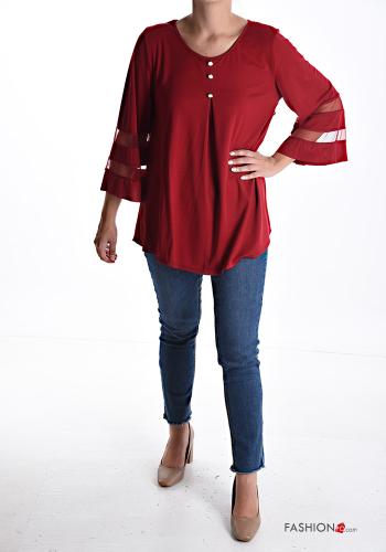 Blusa manga em tule gola redonda com botões manga três quartos - ph 5