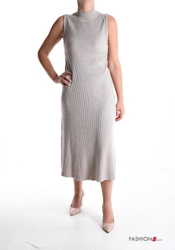 Vestido em jersey canelado sem mangas com gola subida - ph 1