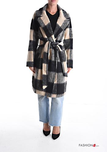 Cappotto Fantasia quadrettata vichy con cintura in stoffa con fodera con bottoni con tasche - ph 1