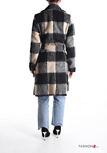 Cappotto Fantasia quadrettata vichy con cintura in stoffa con fodera con bottoni con tasche - ph 2