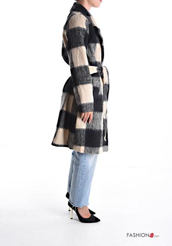 Cappotto Fantasia quadrettata vichy con cintura in stoffa con fodera con bottoni con tasche - ph 3