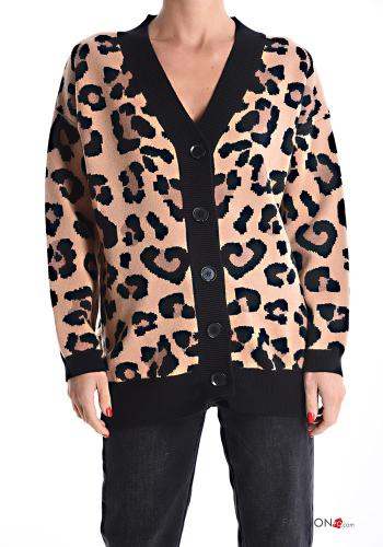 Animal print long sleeve Cardigan with buttons with v-neck - ph 1