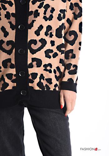 Animal print long sleeve Cardigan with buttons with v-neck - ph 4