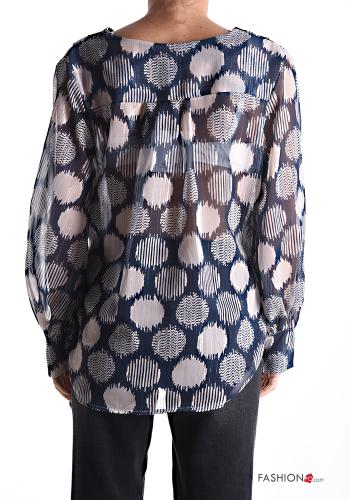 Blusa maniche lunghe chiffon Fantasia astratta scollo a V con nodo - ph 2