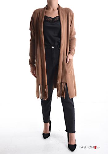 knee-length Cardigan with pockets with fringe - ph 1