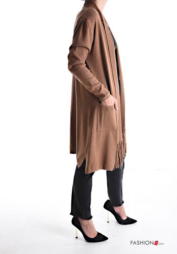 knee-length Cardigan with pockets with fringe - ph 3