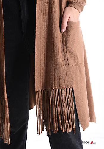 knee-length Cardigan with pockets with fringe - ph 4