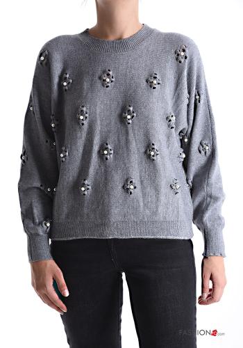 long sleeve crew neck Sweater with pearls - ph 1