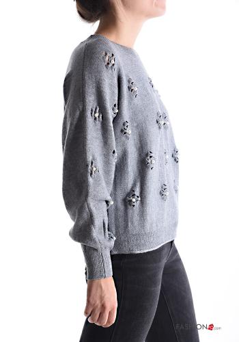 long sleeve crew neck Sweater with pearls - ph 3