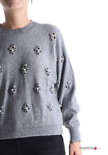 long sleeve crew neck Sweater with pearls - ph 4