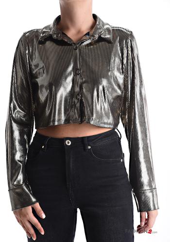 Camicia maniche lunghe con colletto corto metallizzato con bottoni - ph 1