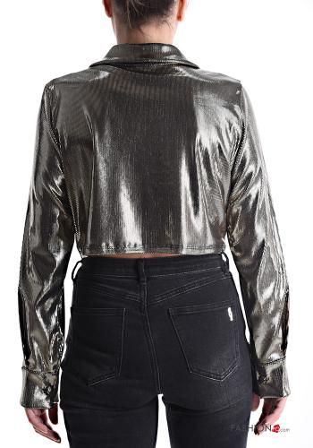 Camicia maniche lunghe con colletto corto metallizzato con bottoni - ph 2