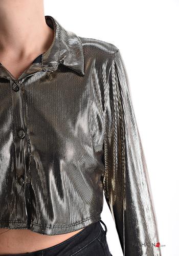 Camicia maniche lunghe con colletto corto metallizzato con bottoni - ph 4
