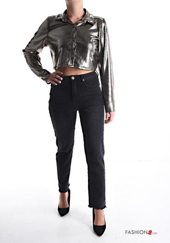 Camicia maniche lunghe con colletto corto metallizzato con bottoni - ph 5