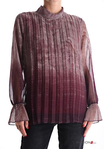 Blusa maniche lunghe chiffon Fantasia optical a collo alto - ph 1